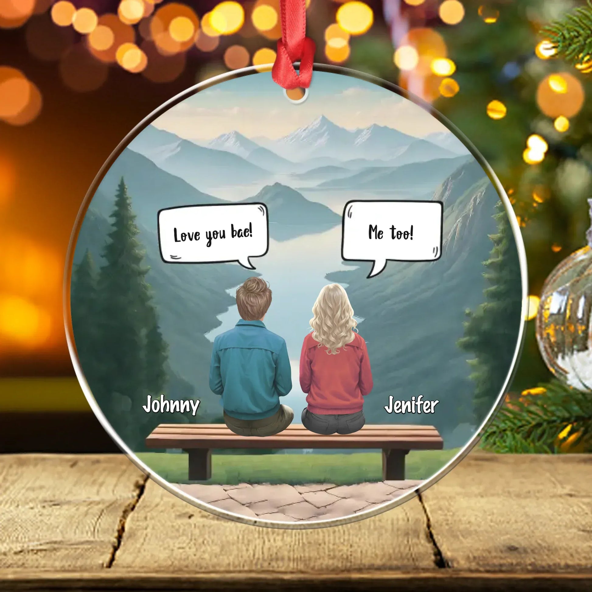 Personalized Ornaments Ornament Acrylic DMT / Glass / 3.5in / 8.9cm Our Love Is An Adventure - Personalized Dating Couple Custom Acrylic Ornament