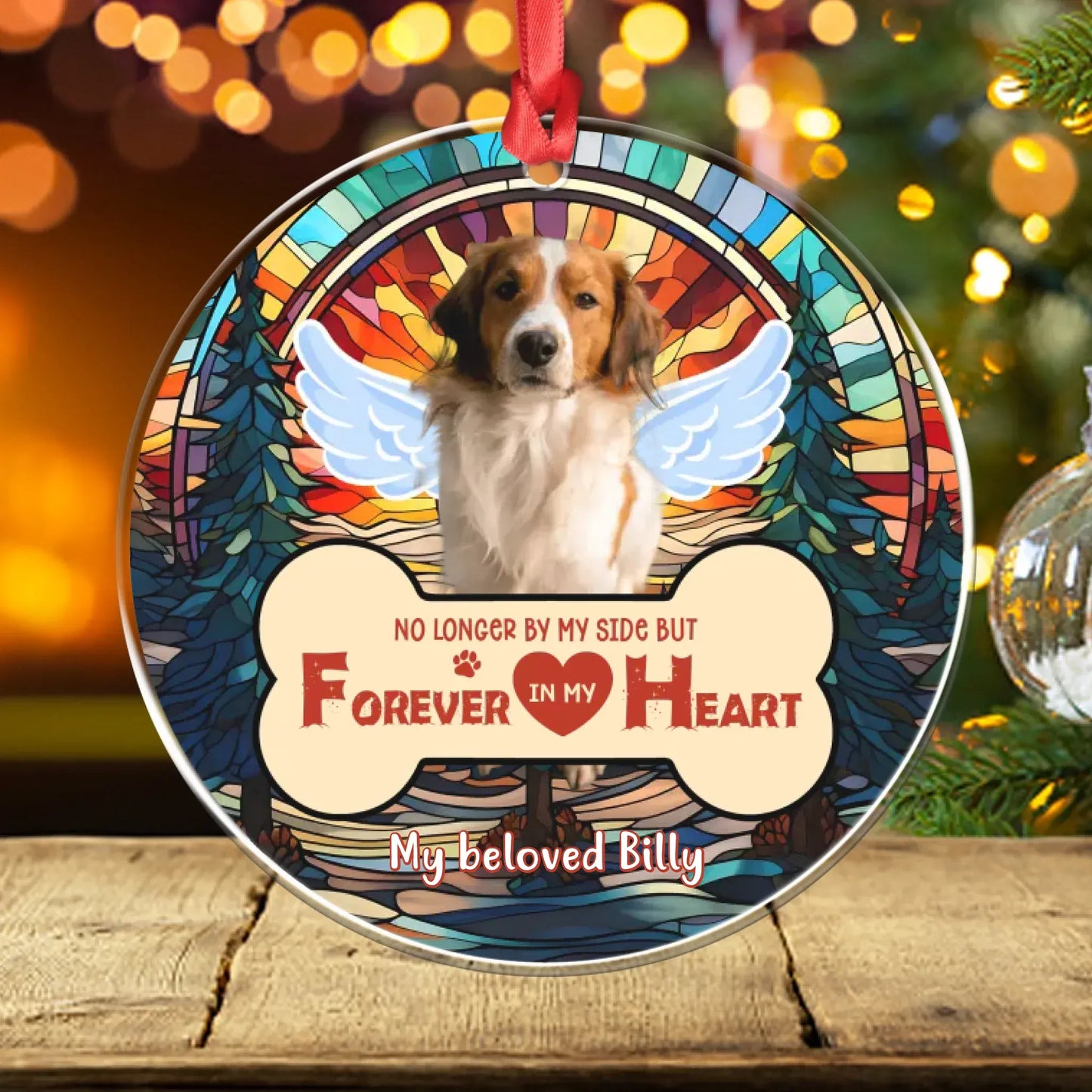 Personalized Ornaments Ornament Acrylic DMT / Glass / 3.5in / 8.9cm My Heart Is With You Always - Personalized Dog Memorial Photo Custom Acrylic Ornament