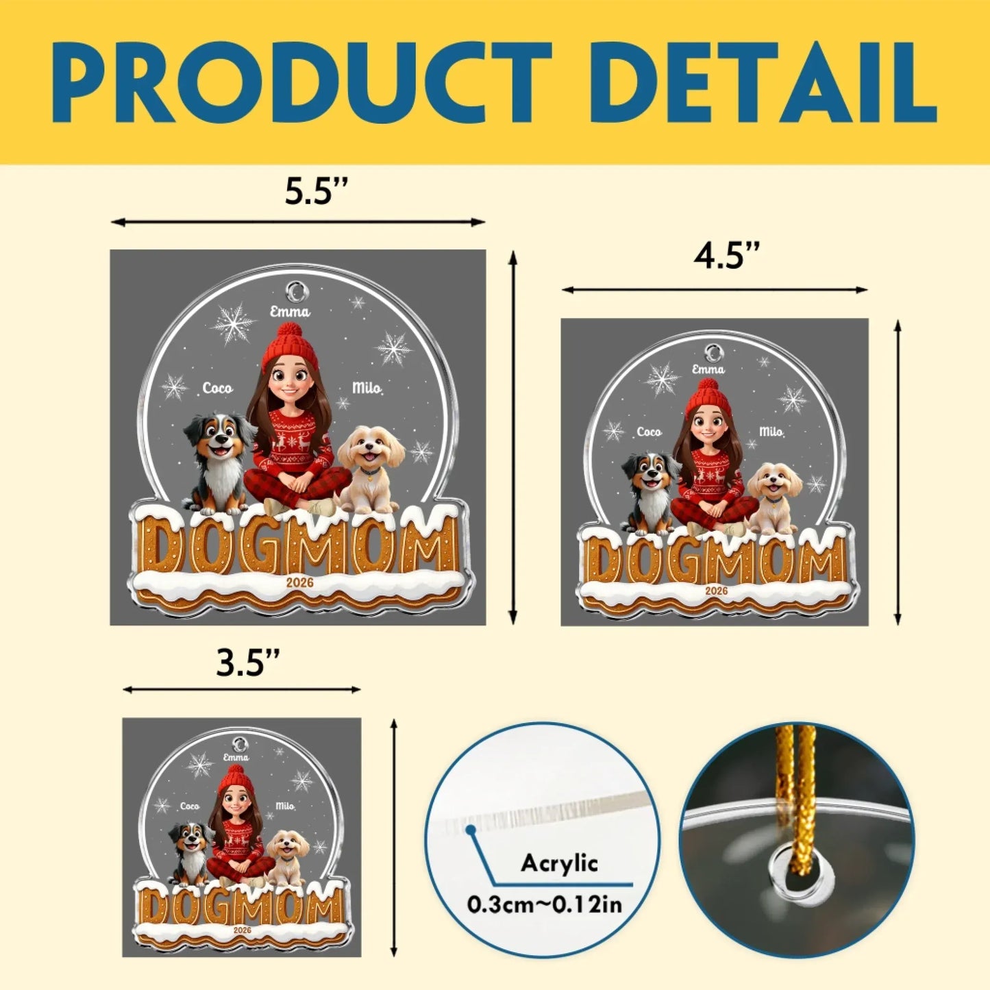 Personalized Ornaments Dog Mom 2025 - Personalized Dog Acrylic Ornament