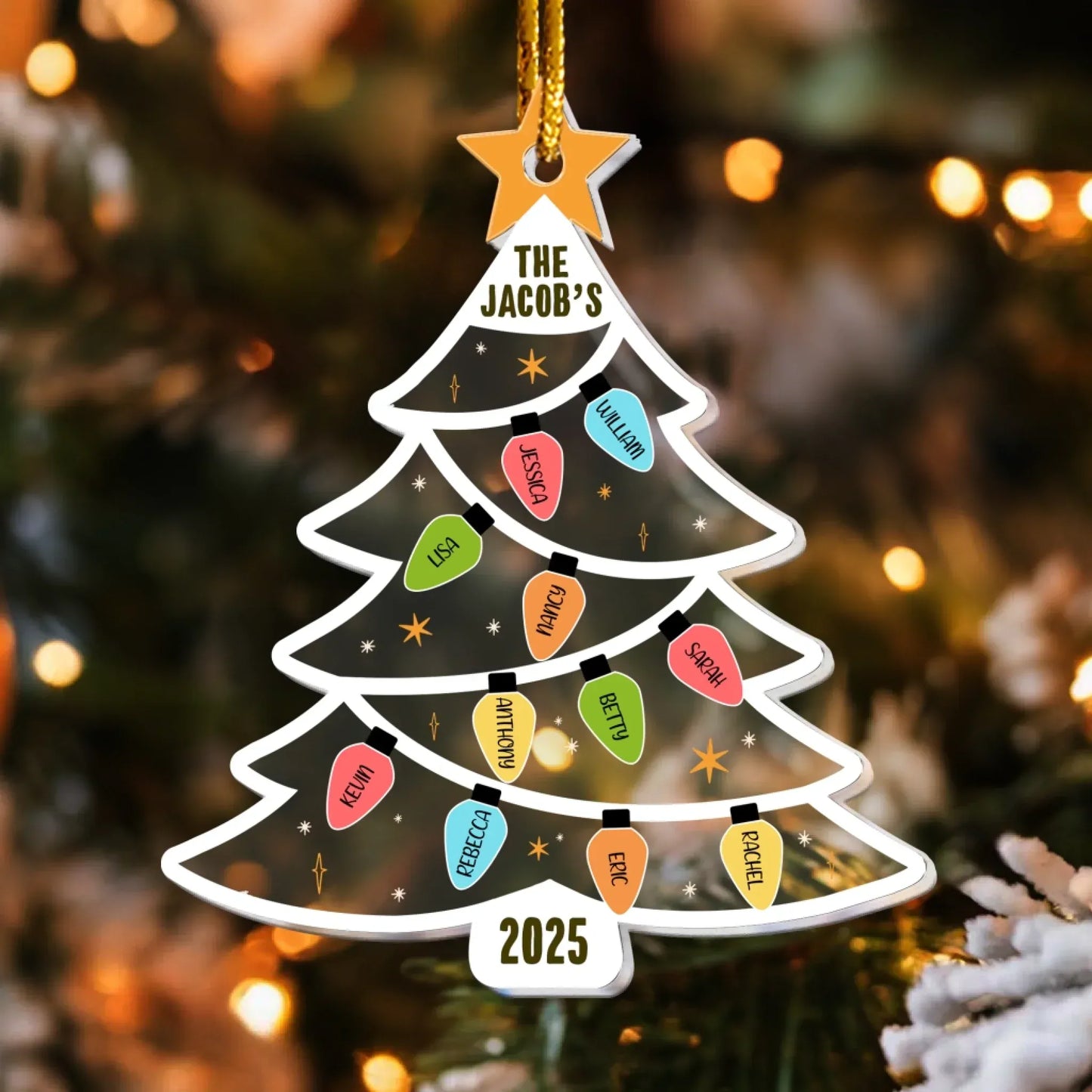 Personalized Ornaments Christmas Tree With Family Names Led Lights - Personalized Acrylic Ornament