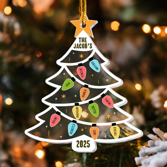 Personalized Ornaments Christmas Tree With Family Names Led Lights - Personalized Acrylic Ornament