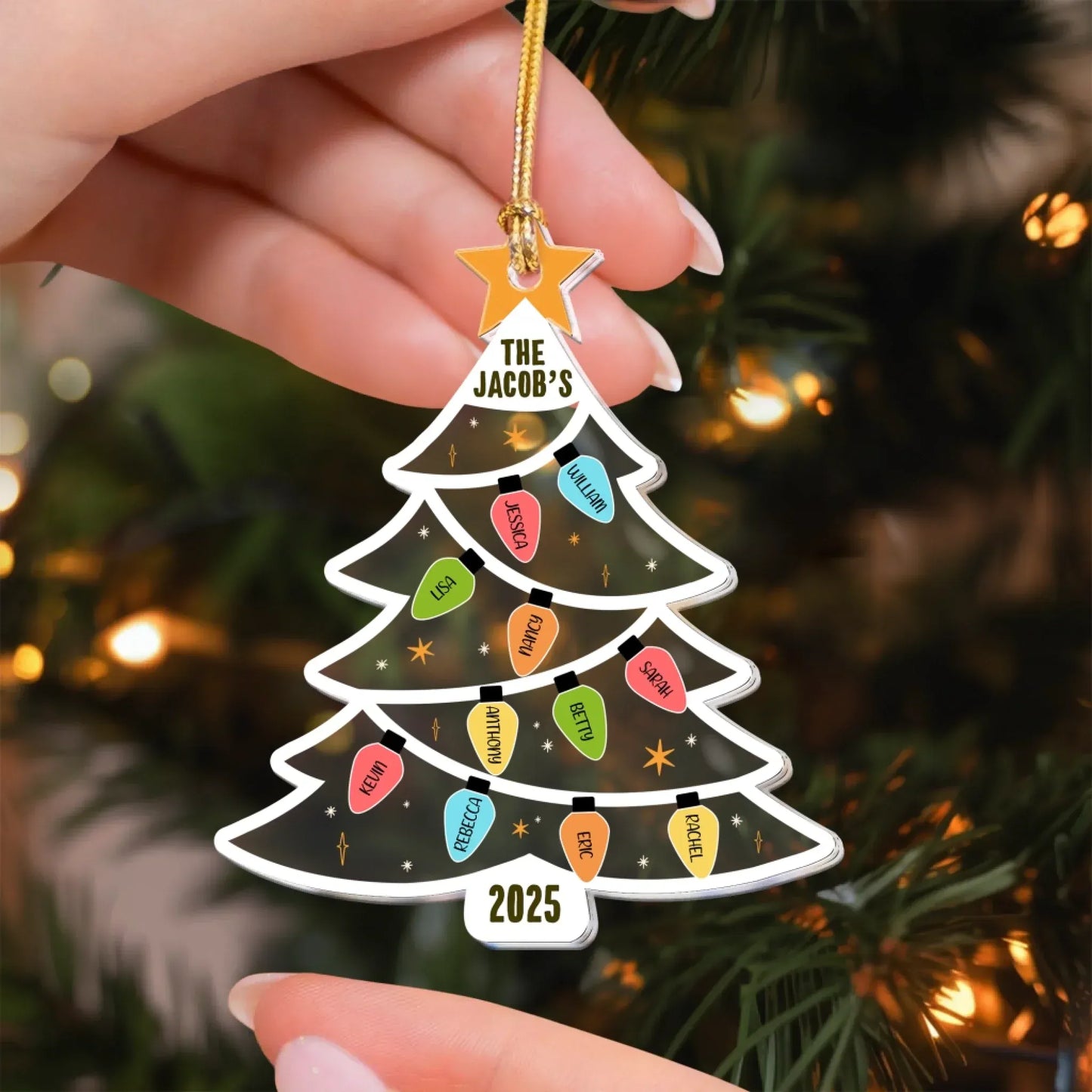 Personalized Ornaments Christmas Tree With Family Names Led Lights - Personalized Acrylic Ornament
