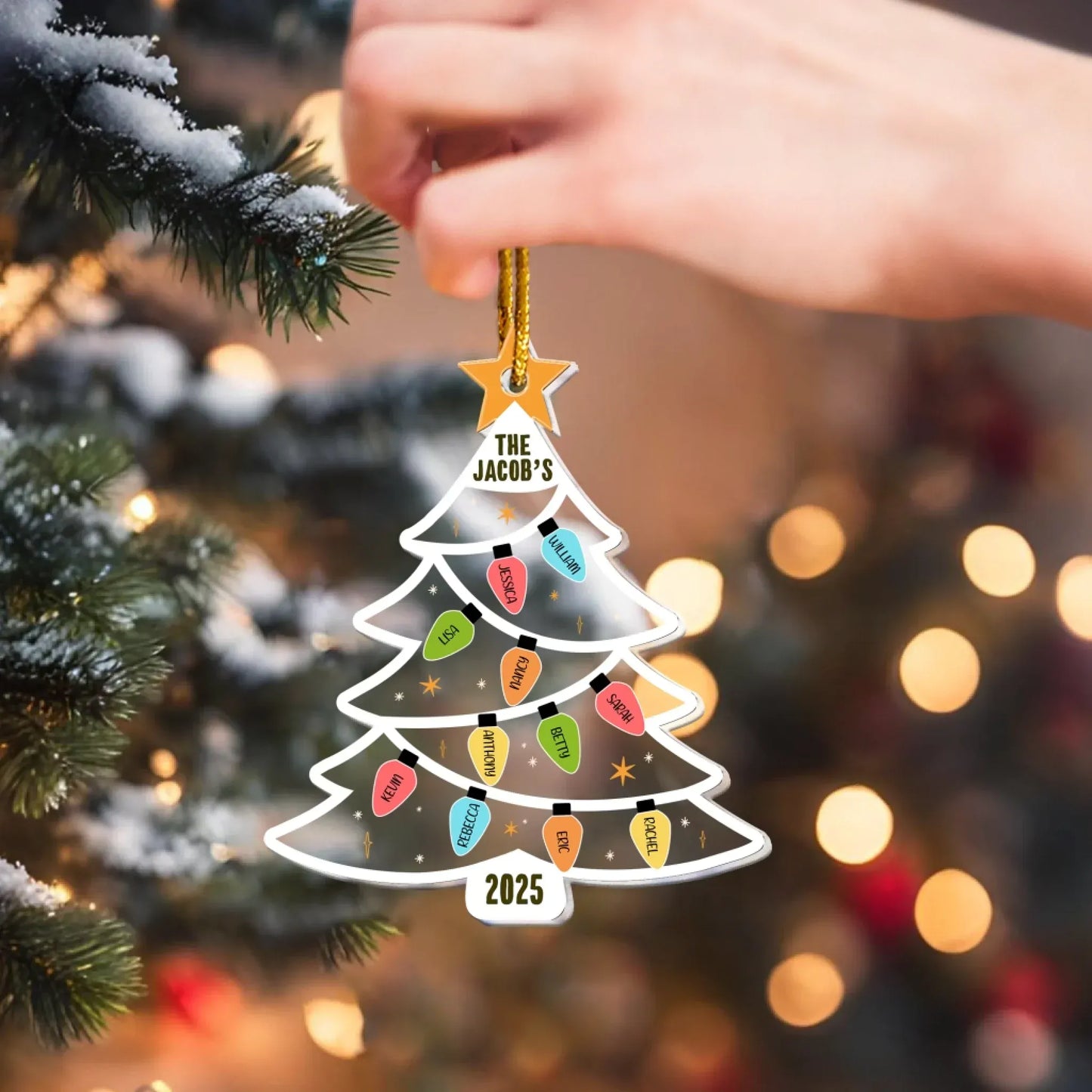 Personalized Ornaments Christmas Tree With Family Names Led Lights - Personalized Acrylic Ornament