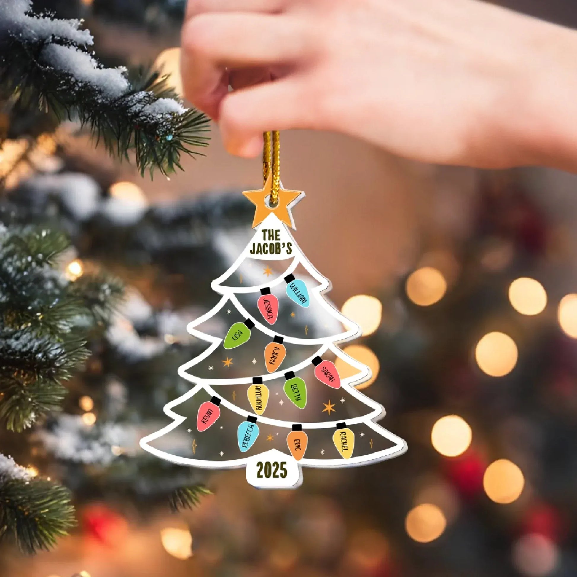 Personalized Ornaments Christmas Tree With Family Names Led Lights - Personalized Acrylic Ornament