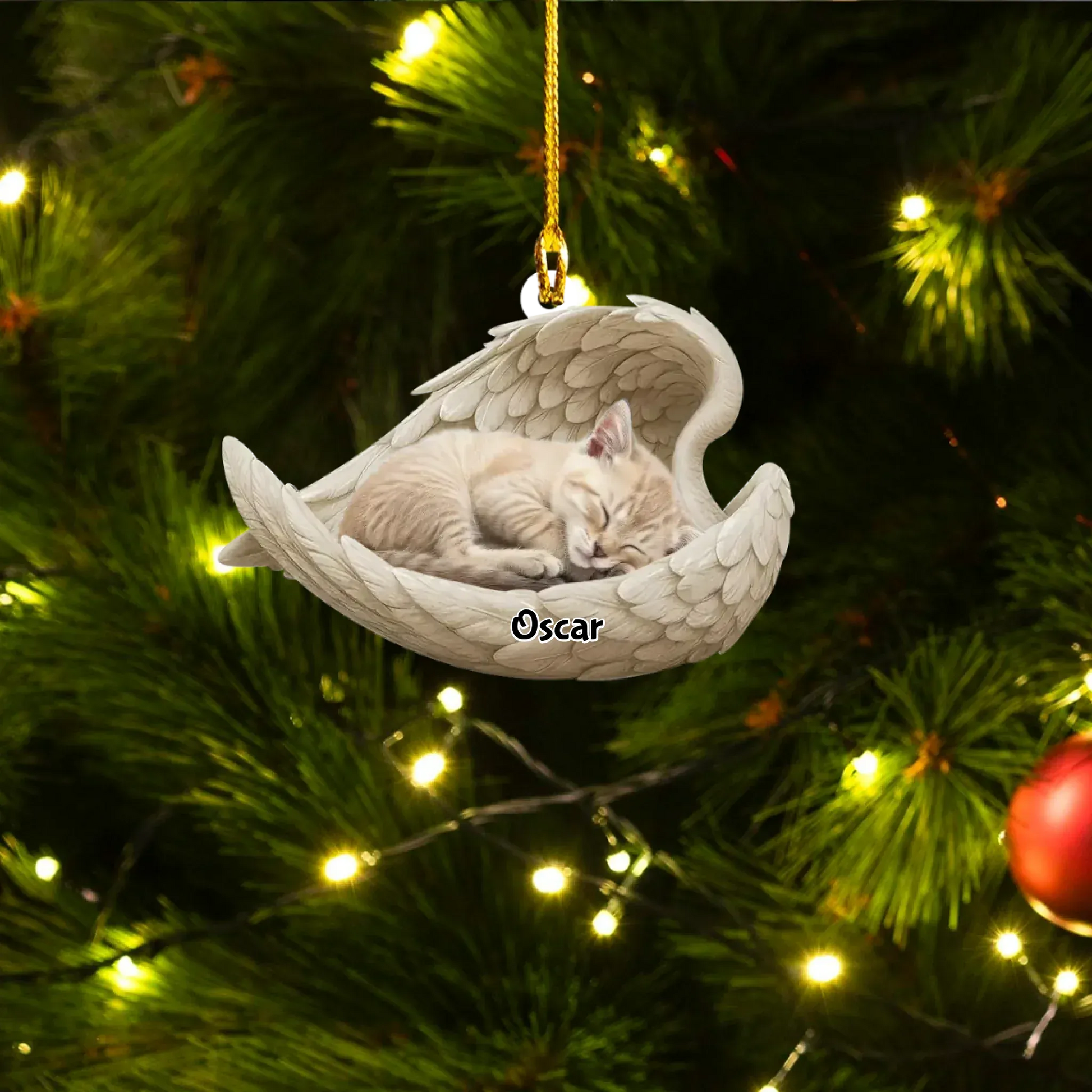 Personalized Ornaments Ornament Acrylic DMT / Glass / 3.5in / 8.9cm Adorable Pet Sleeping On Angel Wings - Personalized Pet Lover Photo Custom Acrylic Ornament