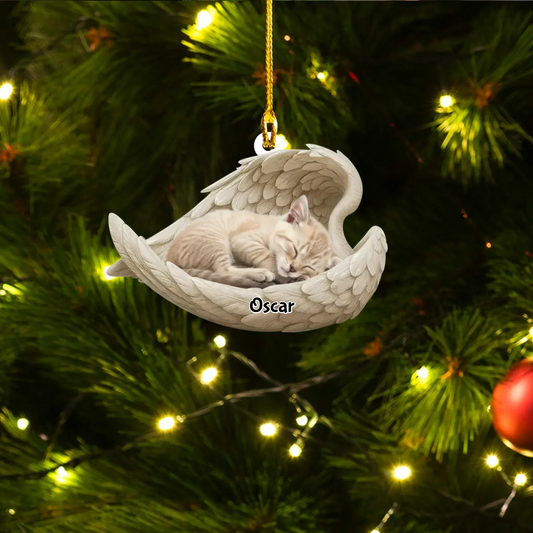 Personalized Ornaments Ornament Acrylic DMT / Glass / 3.5in / 8.9cm Adorable Pet Sleeping On Angel Wings - Personalized Pet Lover Photo Custom Acrylic Ornament