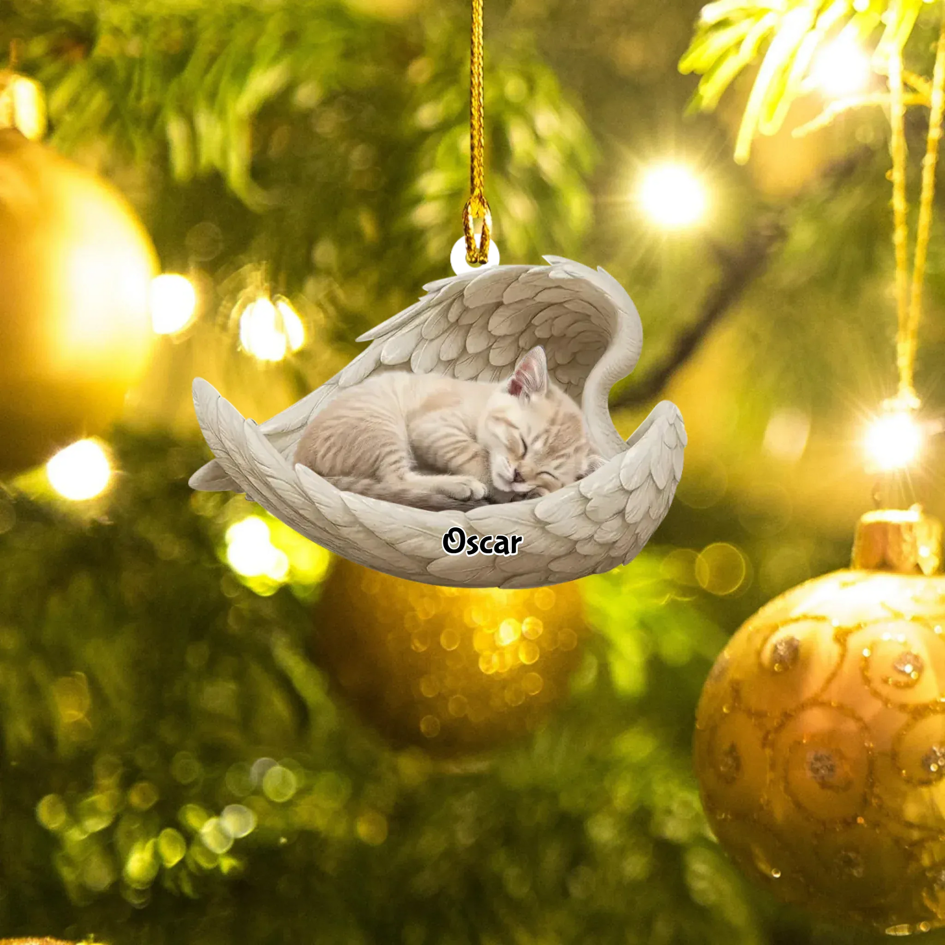 Personalized Ornaments Adorable Pet Sleeping On Angel Wings - Personalized Pet Lover Photo Custom Acrylic Ornament