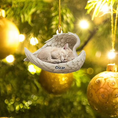Personalized Ornaments Adorable Pet Sleeping On Angel Wings - Personalized Pet Lover Photo Custom Acrylic Ornament