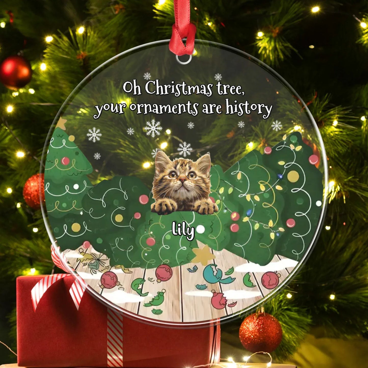 Personalized Ornaments Oh Christmas Tree, Your Ornaments Are History - Personalized Cat Lovers Acrylic Ornament