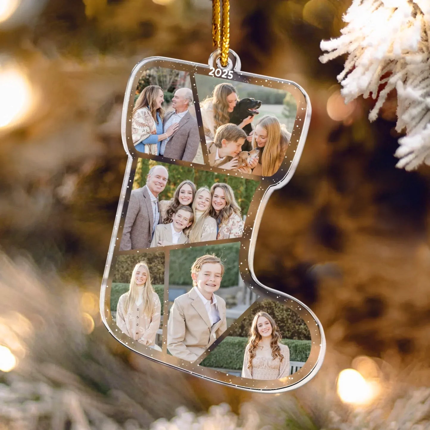Personalized Ornaments Photo Family Christmas 2025 - Photo Collage Picture Sock - Personalized Acrylic Photo Ornament