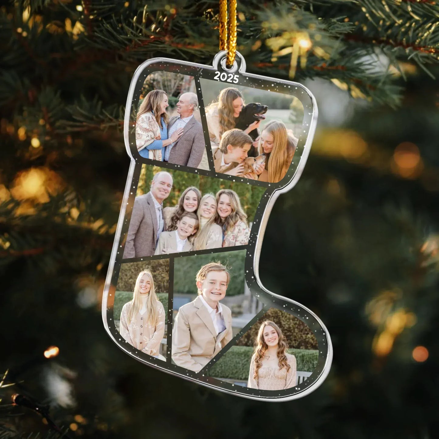 Personalized Ornaments Ornament Acrylic / Glass / 3.5in / 8.9cm Photo Family Christmas 2025 - Photo Collage Picture Sock - Personalized Acrylic Photo Ornament