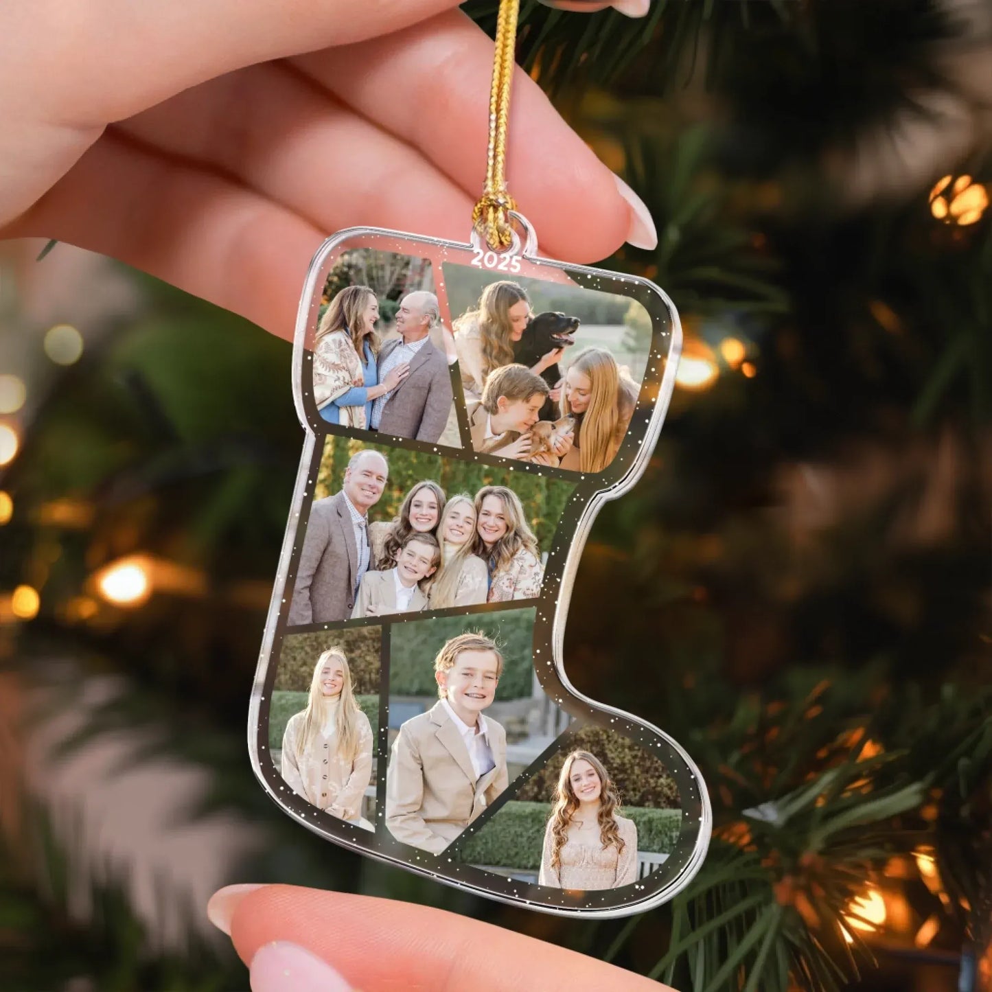 Personalized Ornaments Photo Family Christmas 2025 - Photo Collage Picture Sock - Personalized Acrylic Photo Ornament
