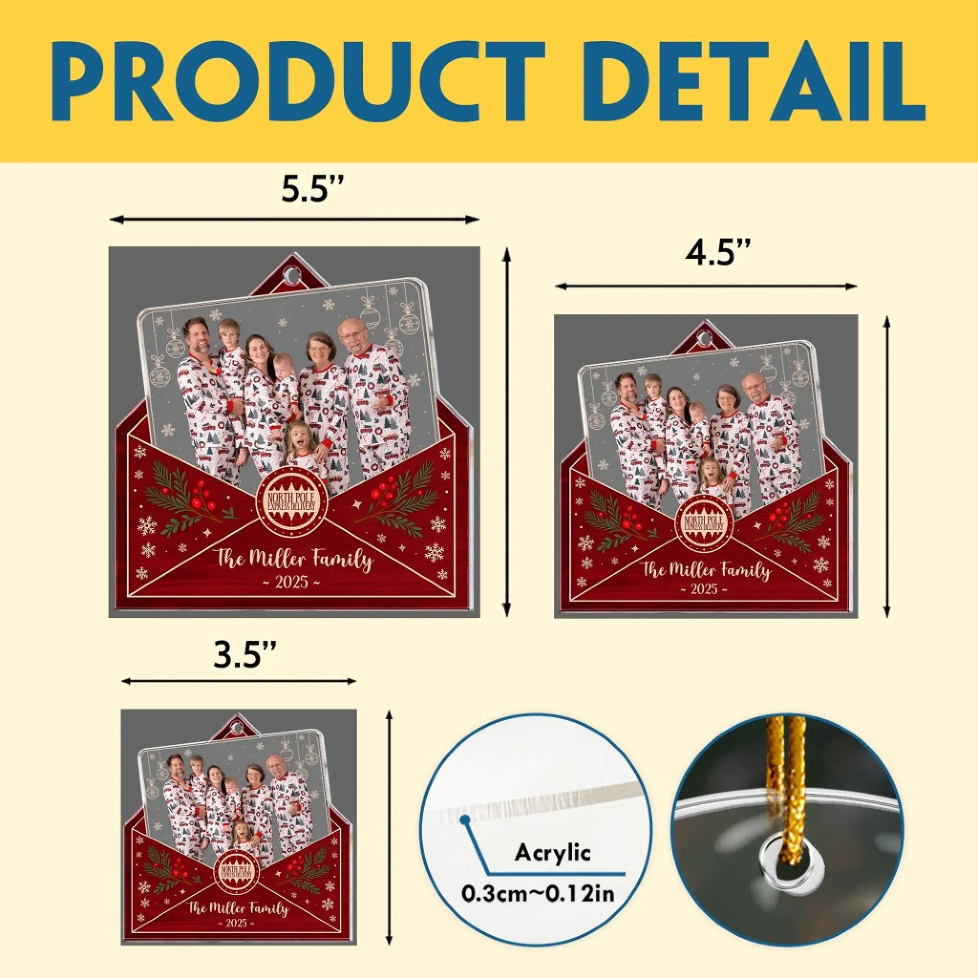 Personalized Ornaments Photo Family Envelope Holiday Keepsake 2025 - Personalized Acrylic Photo Ornament