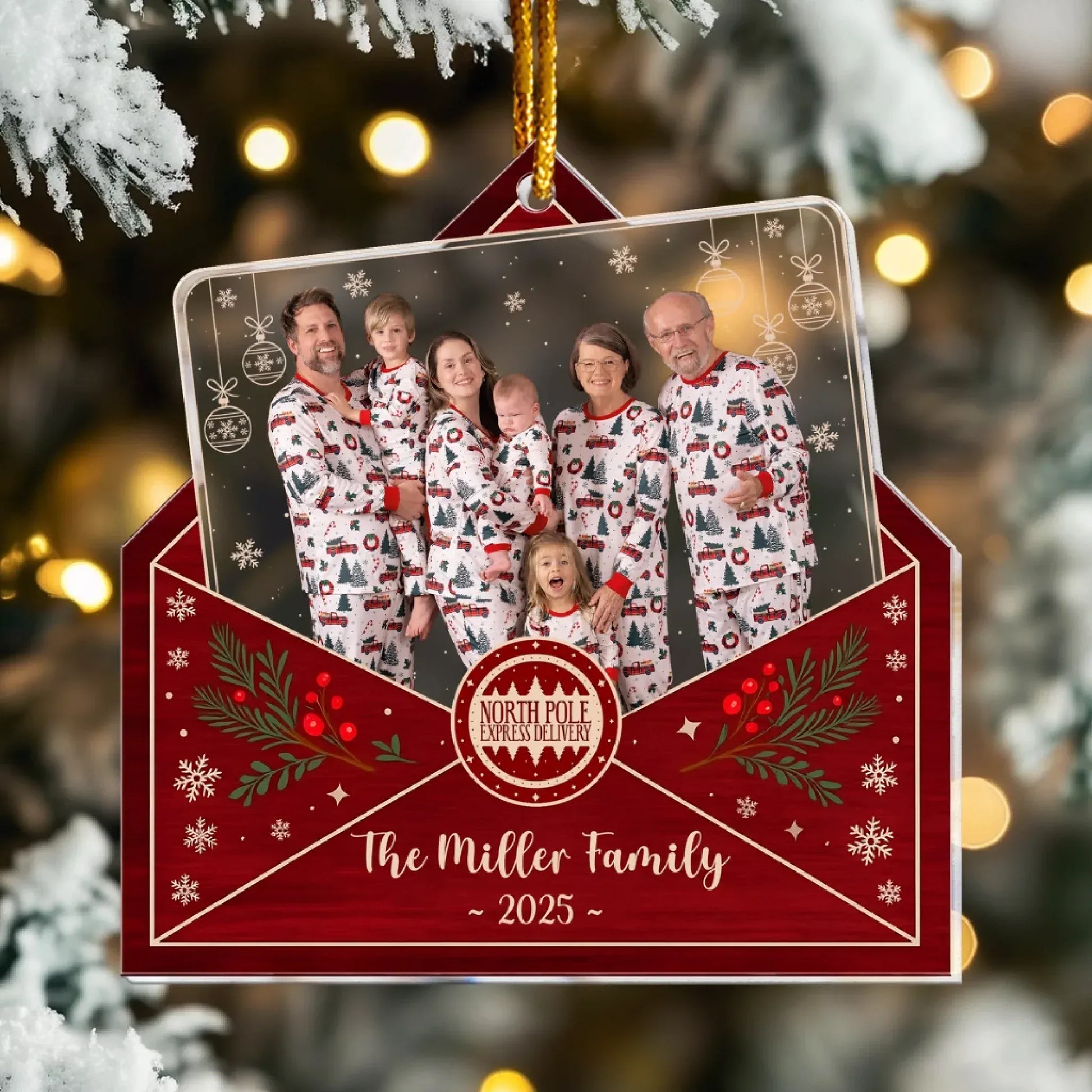 Personalized Ornaments Photo Family Envelope Holiday Keepsake 2025 - Personalized Acrylic Photo Ornament