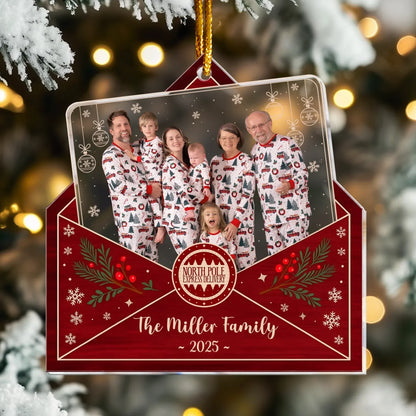 Personalized Ornaments Photo Family Envelope Holiday Keepsake 2025 - Personalized Acrylic Photo Ornament