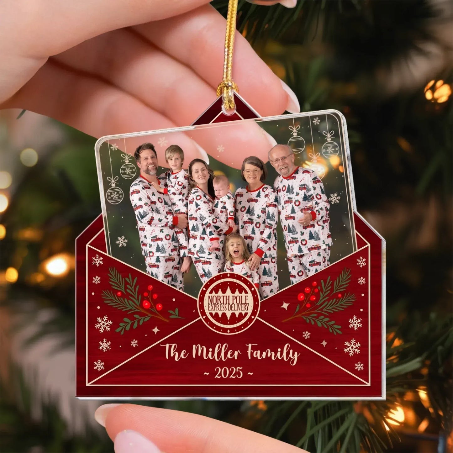 Personalized Ornaments Photo Family Envelope Holiday Keepsake 2025 - Personalized Acrylic Photo Ornament