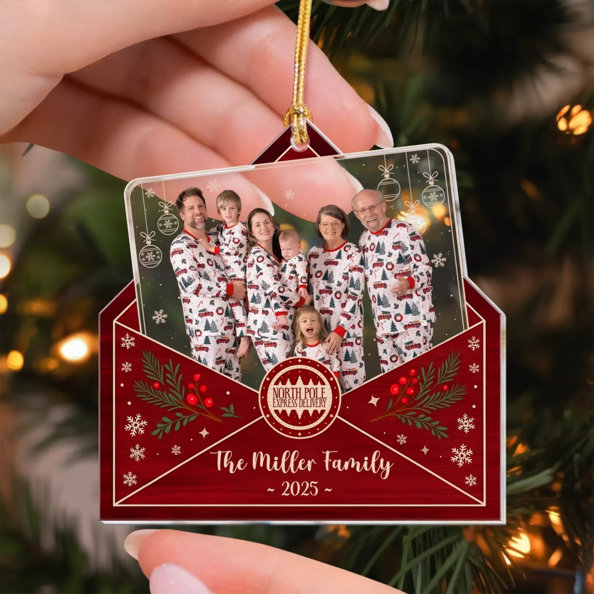 Personalized Ornaments Photo Family Envelope Holiday Keepsake 2025 - Personalized Acrylic Photo Ornament