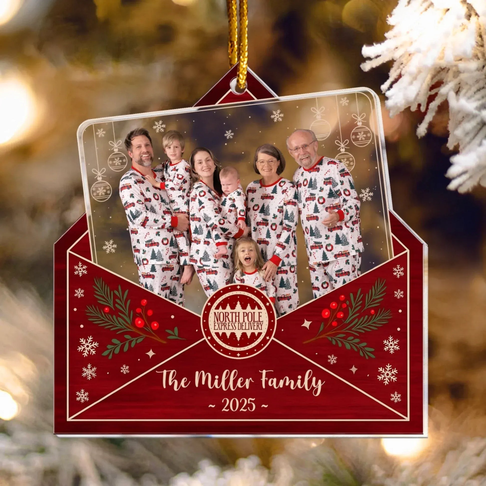 Personalized Ornaments Photo Family Envelope Holiday Keepsake 2025 - Personalized Acrylic Photo Ornament