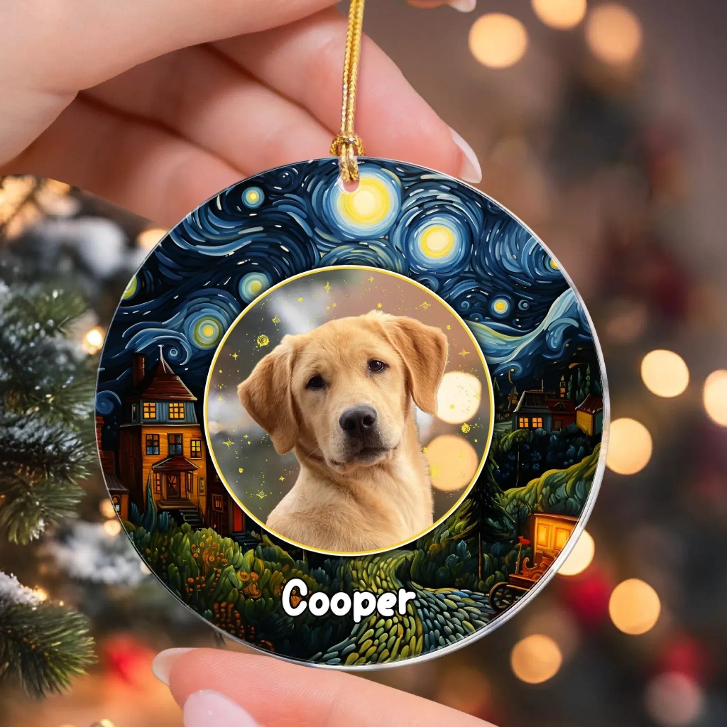 Personalized Ornaments Under The Starry Sky Forever - Personalized Dog Memorial Photo Ornament