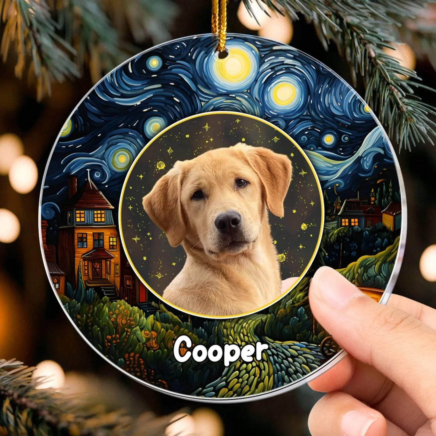 Personalized Ornaments Under The Starry Sky Forever - Personalized Dog Memorial Photo Ornament