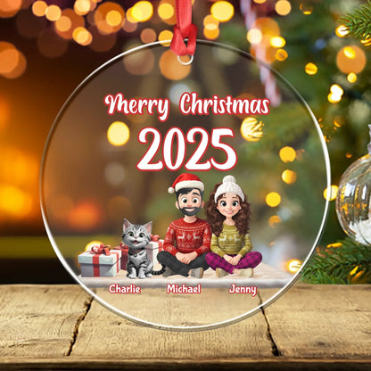 Personalized Ornaments Ornament Acrylic DMT / Glass / 3.5in / 8.9cm The Magic of Christmas Lives in Family - Personalized Couple And Cats Custom Acrylic Ornament