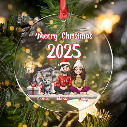Personalized Ornaments The Magic of Christmas Lives in Family - Personalized Couple And Cats Custom Acrylic Ornament