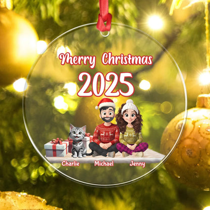 Personalized Ornaments The Magic of Christmas Lives in Family - Personalized Couple And Cats Custom Acrylic Ornament