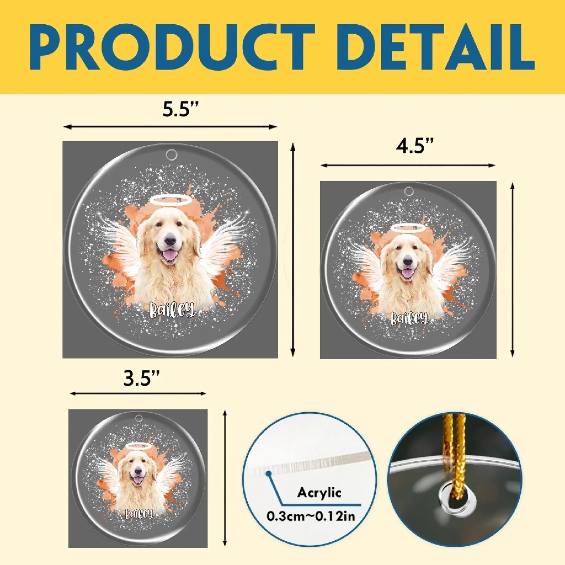 Personalized Ornaments Because Love Never Fades, It Just Gains Wings - Personalized Dog Memorial Photo Acrylic Ornament