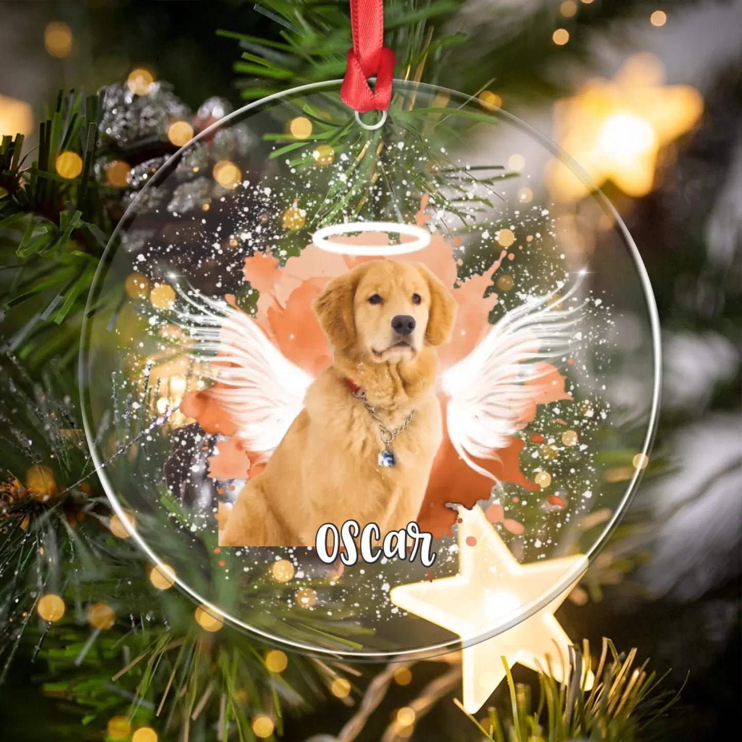 Personalized Ornaments Because Love Never Fades, It Just Gains Wings - Personalized Dog Memorial Photo Acrylic Ornament