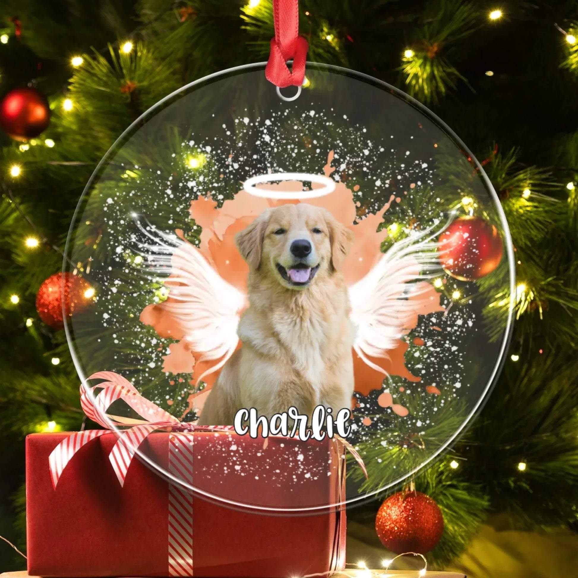 Personalized Ornaments Because Love Never Fades, It Just Gains Wings - Personalized Dog Memorial Photo Acrylic Ornament