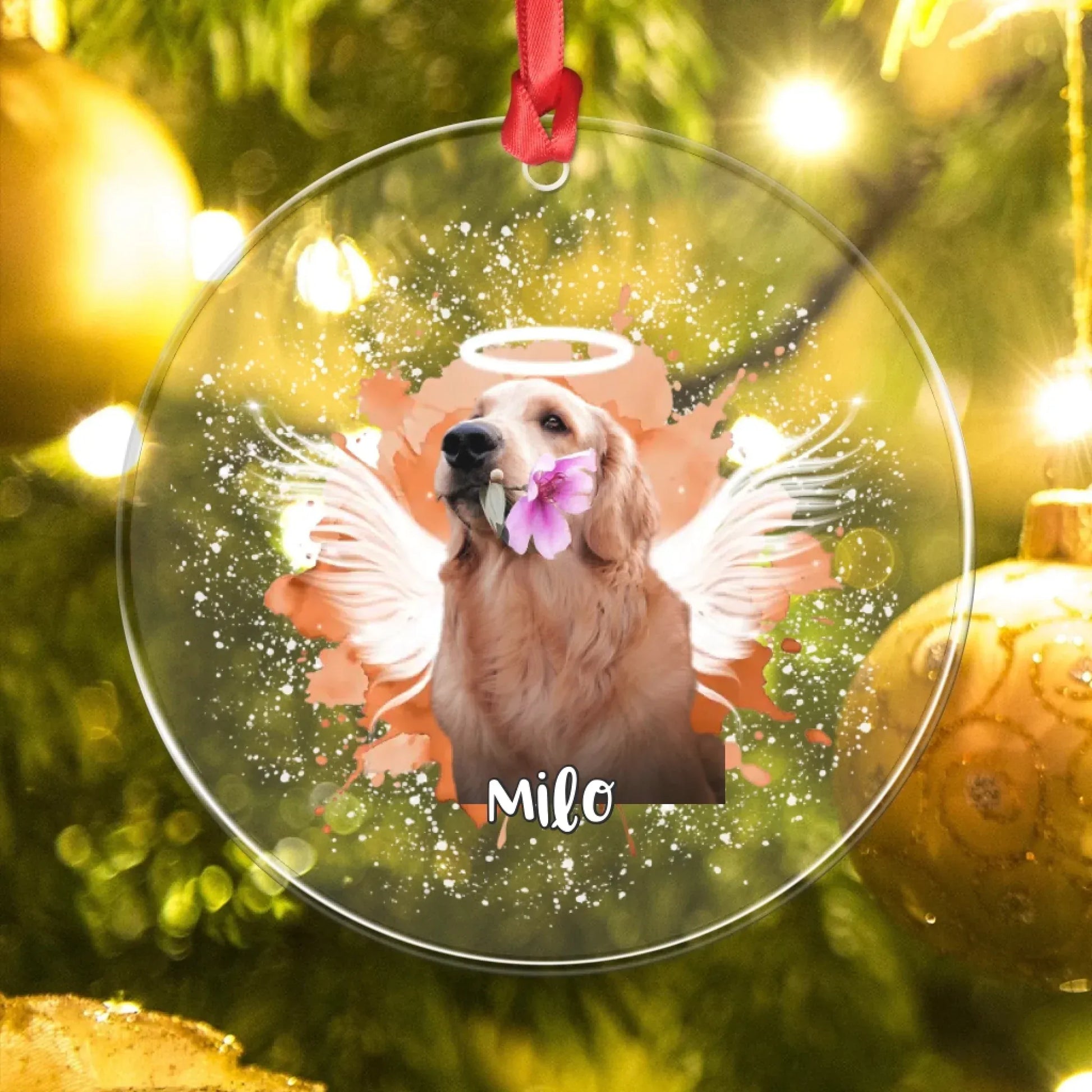 Personalized Ornaments Because Love Never Fades, It Just Gains Wings - Personalized Dog Memorial Photo Acrylic Ornament