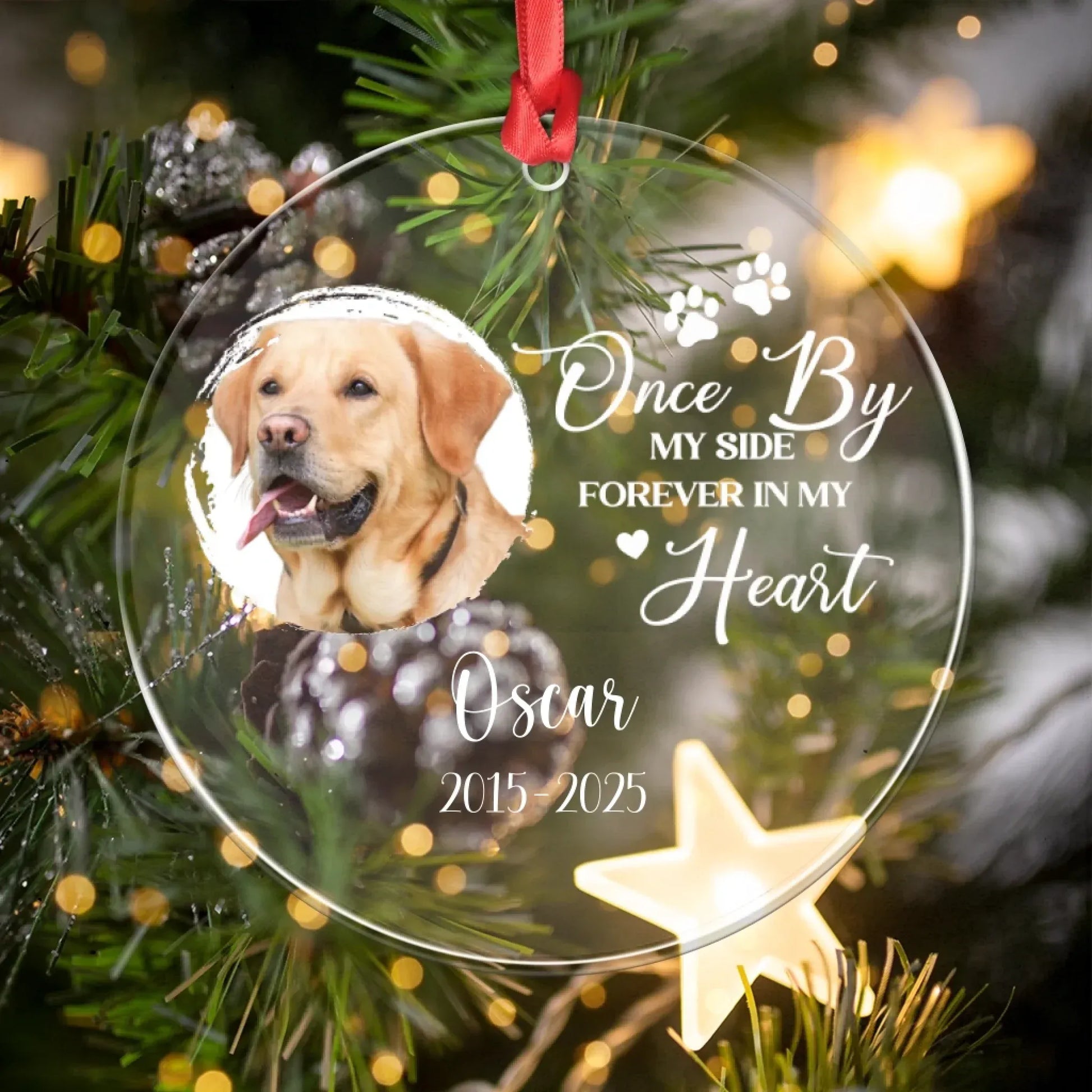 Personalized Ornaments Once By My Side, Forever In My Heart - Personalized Dog Memorial Photo Acrylic Ornament