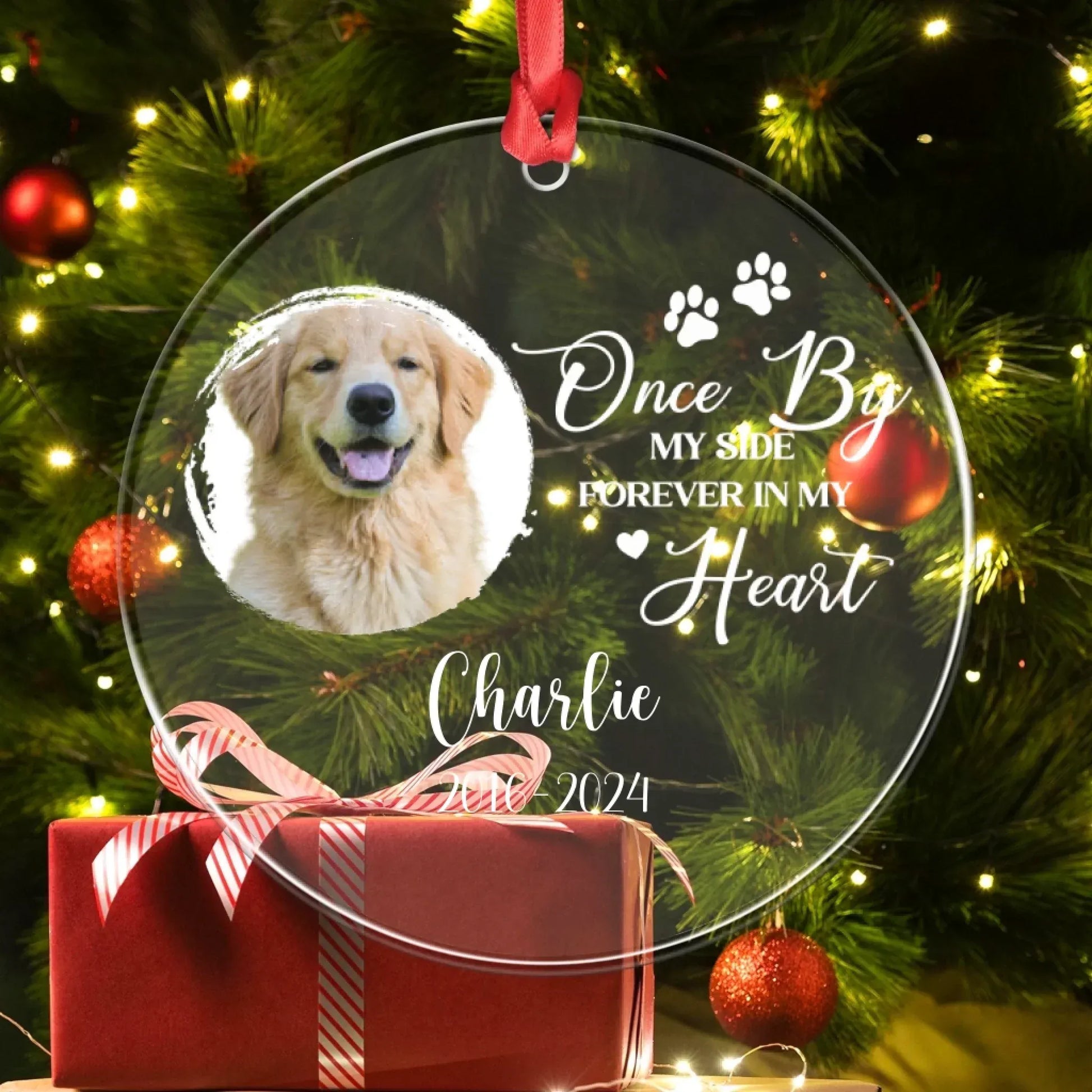 Personalized Ornaments Once By My Side, Forever In My Heart - Personalized Dog Memorial Photo Acrylic Ornament