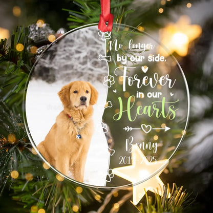 Personalized Ornaments No Longer By Our Side, Forever In Our Heart - Personalized Dog Memorial Photo Acrylic Ornament