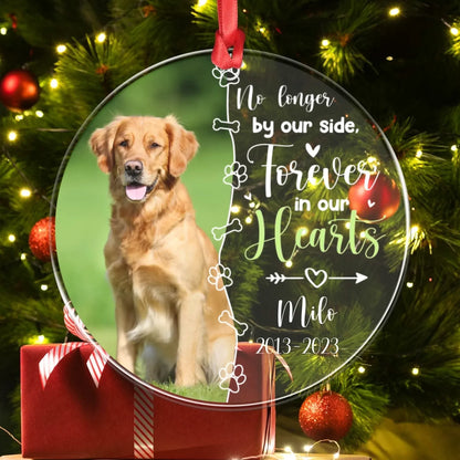 Personalized Ornaments No Longer By Our Side, Forever In Our Heart - Personalized Dog Memorial Photo Acrylic Ornament