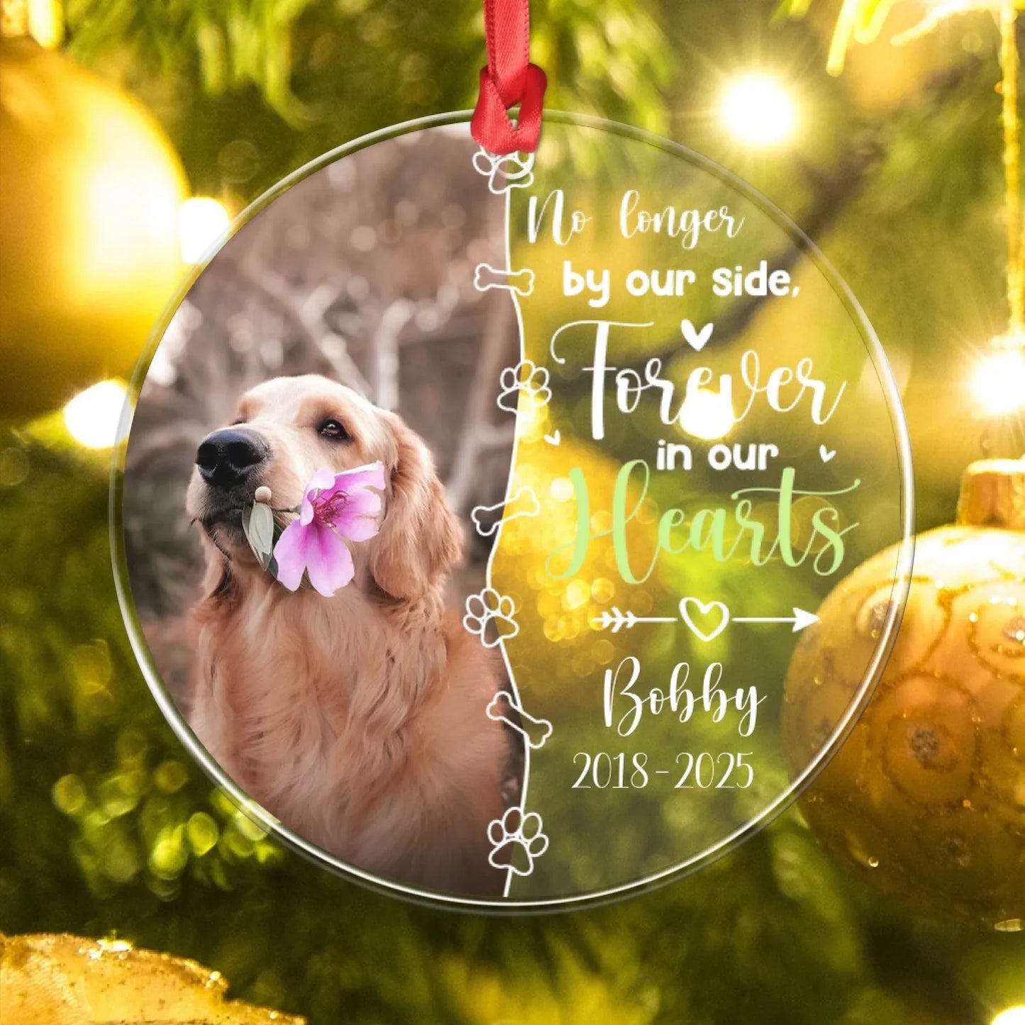 Personalized Ornaments No Longer By Our Side, Forever In Our Heart - Personalized Dog Memorial Photo Acrylic Ornament