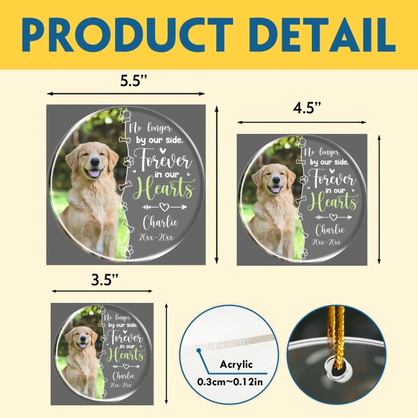 Personalized Ornaments No Longer By Our Side, Forever In Our Heart - Personalized Dog Memorial Photo Acrylic Ornament