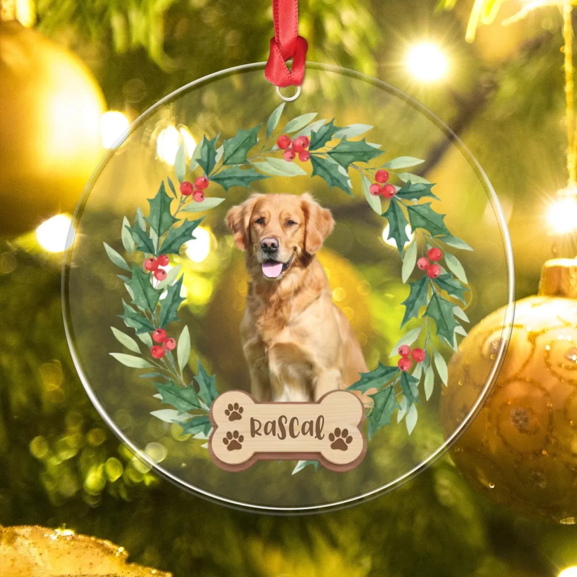 Personalized Ornaments Beloved Dog With Festive Wreath - Personalized Dog Photo Acrylic Ornament