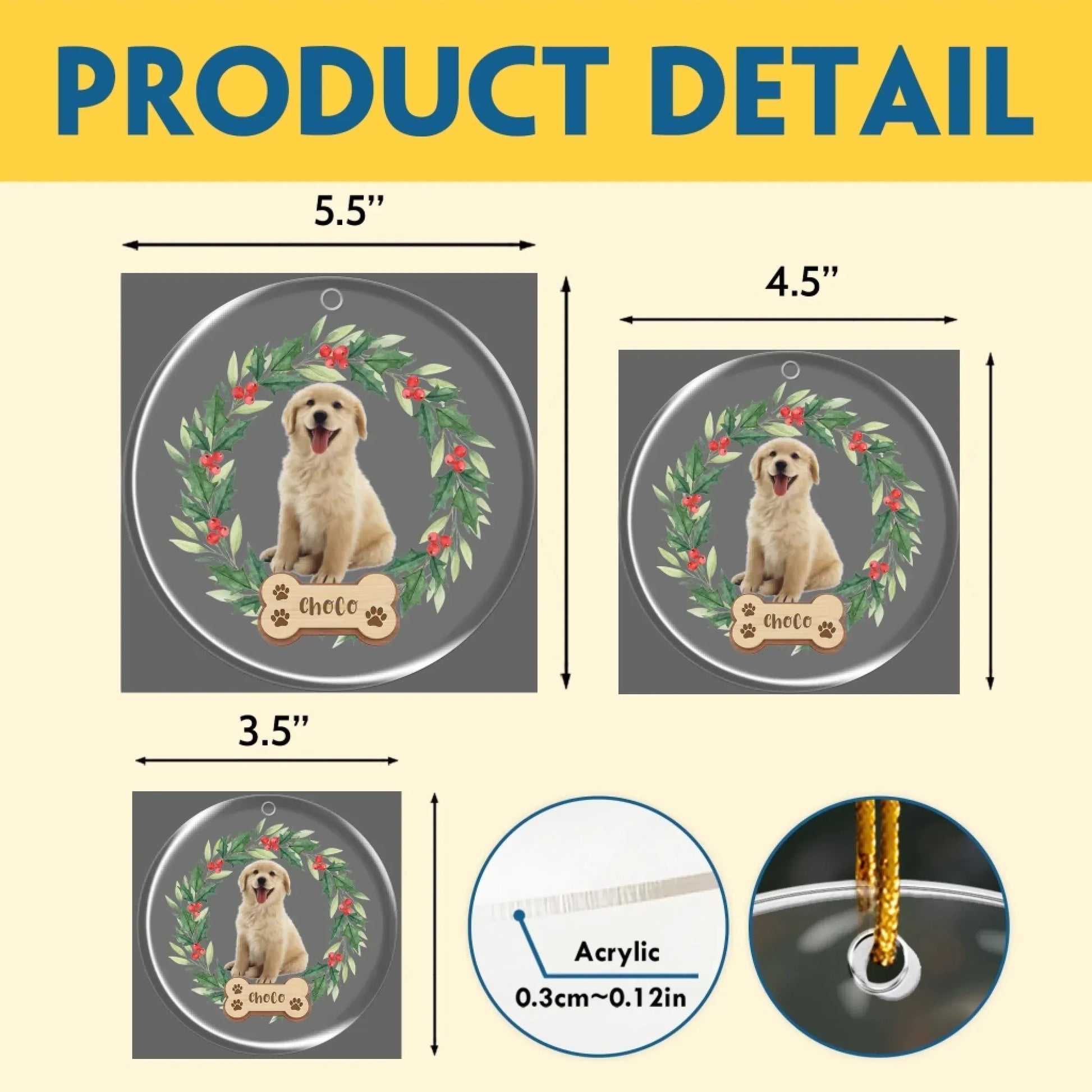 Personalized Ornaments Beloved Dog With Festive Wreath - Personalized Dog Photo Acrylic Ornament