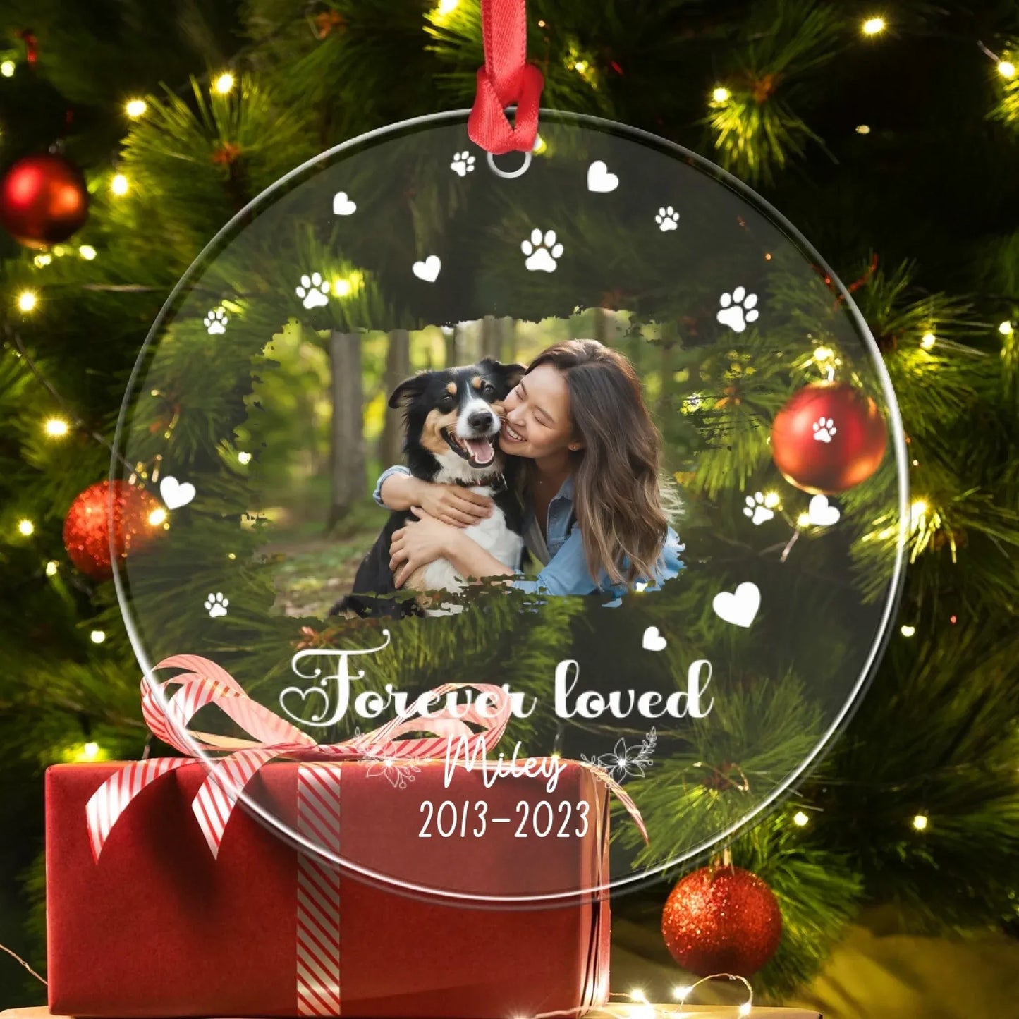 Personalized Ornaments Forever Loved, Forever Missed - Personalized Dog Memorial Photo Acrylic Ornament