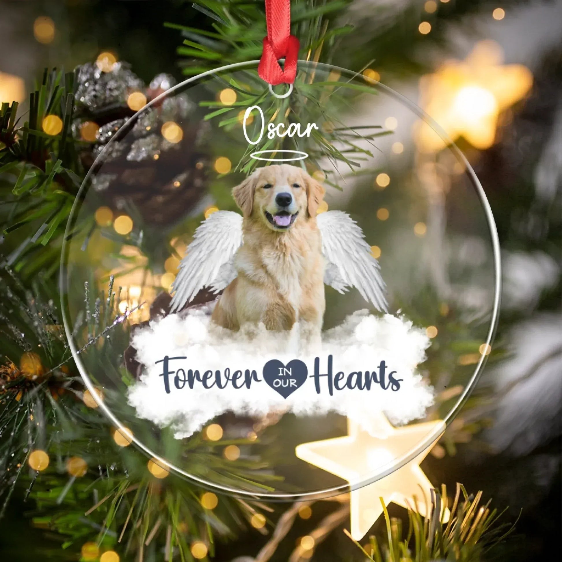 Personalized Ornaments Their Wings Remind Us Love Never Ends - Personalized Dog Memorial Photo Acrylic Ornament