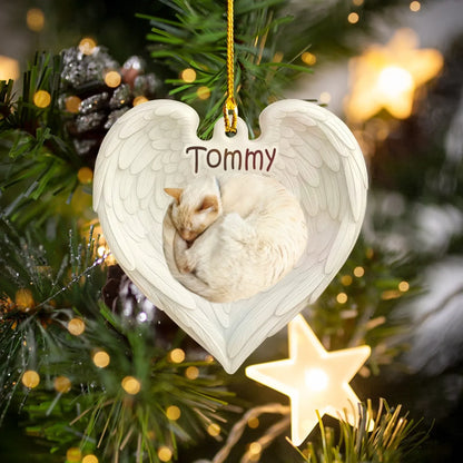 Personalized Ornaments Sleeping Cat In Angel Wings - Personalized Cat Lovers Photo Custom Acrylic Ornament