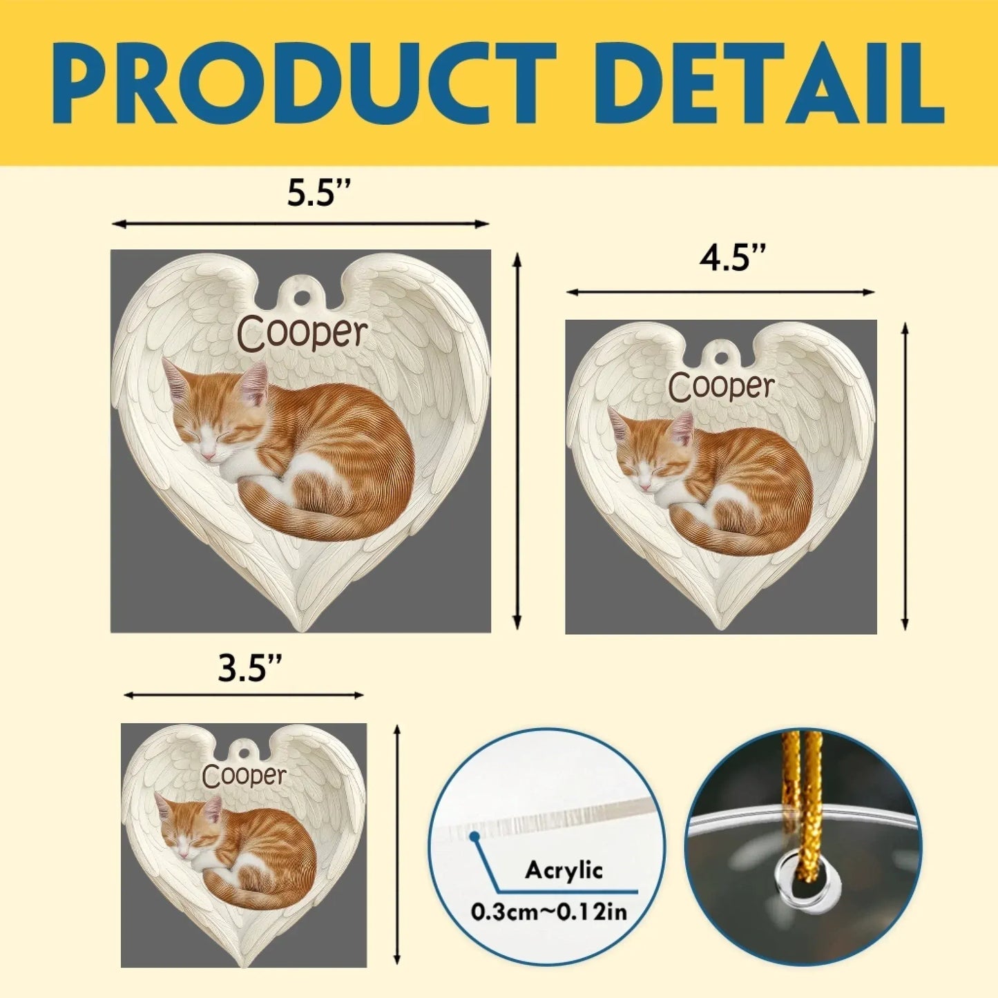 Personalized Ornaments Sleeping Cat In Angel Wings - Personalized Cat Lovers Photo Custom Acrylic Ornament