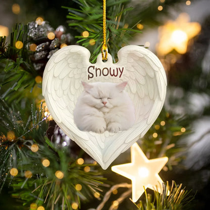 Personalized Ornaments Sleeping Cat In Angel Wings - Personalized Cat Lovers Photo Custom Acrylic Ornament