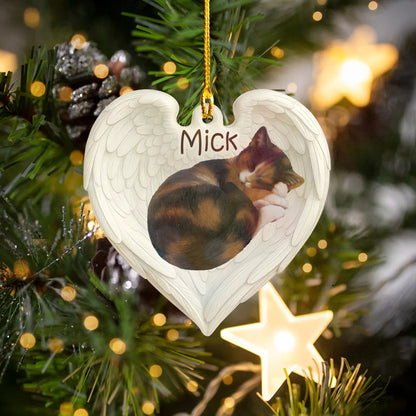 Personalized Ornaments Sleeping Cat In Angel Wings - Personalized Cat Lovers Photo Custom Acrylic Ornament
