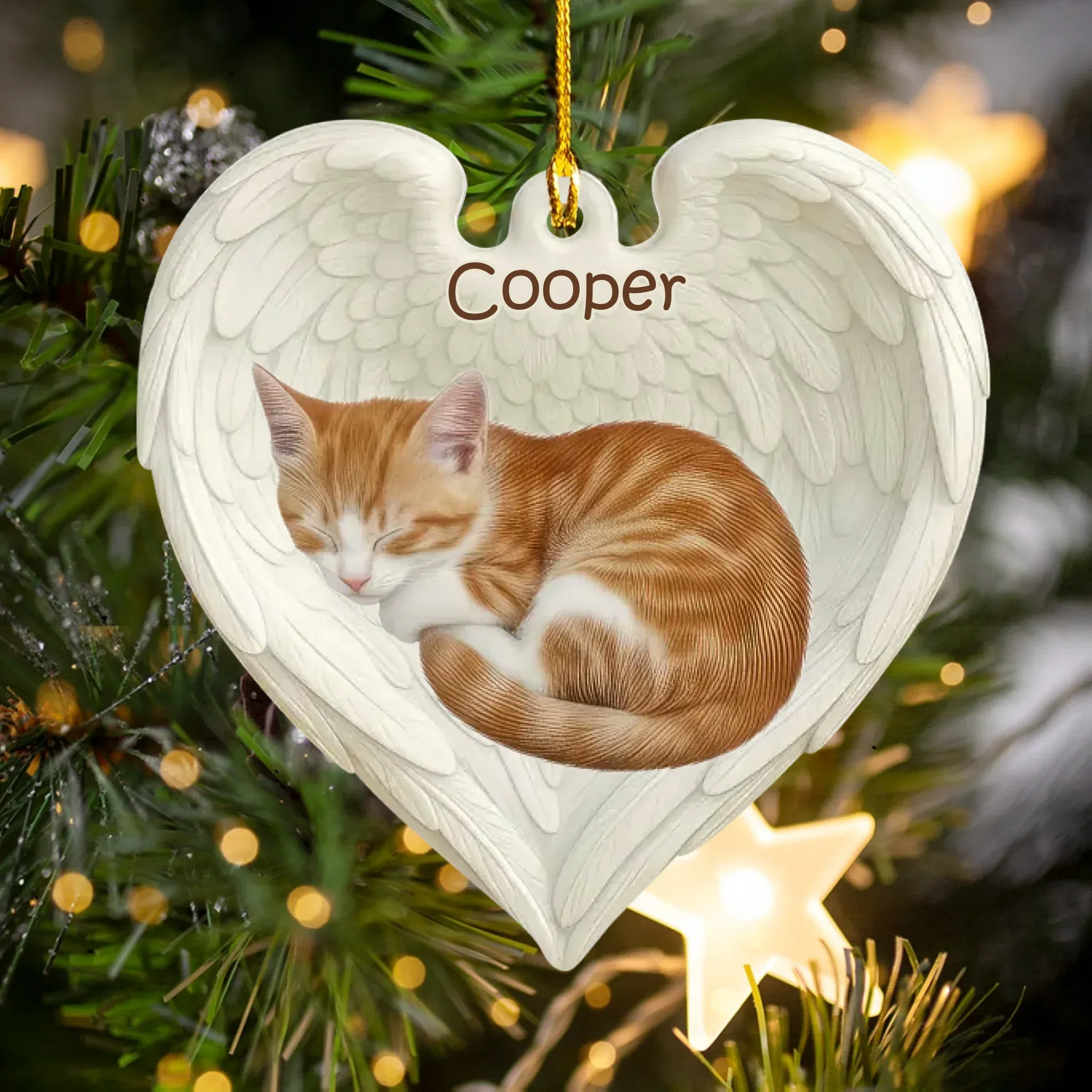 Personalized Ornaments Ornament Acrylic DMT / Glass / 3.5in / 8.9cm Sleeping Cat In Angel Wings - Personalized Cat Lovers Photo Custom Acrylic Ornament