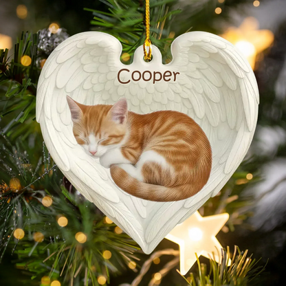 Personalized Ornaments Ornament Acrylic DMT / Glass / 3.5in / 8.9cm Sleeping Cat In Angel Wings - Personalized Cat Lovers Photo Custom Acrylic Ornament