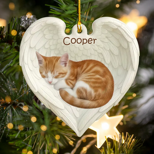 Personalized Ornaments Ornament Acrylic DMT / Glass / 3.5in / 8.9cm Sleeping Cat In Angel Wings - Personalized Cat Lovers Photo Custom Acrylic Ornament
