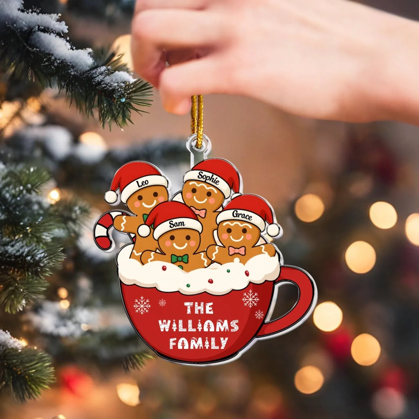 Personalized Ornaments Custom Gingerbread Family with Names & Year - Personalized Acrylic Ornament