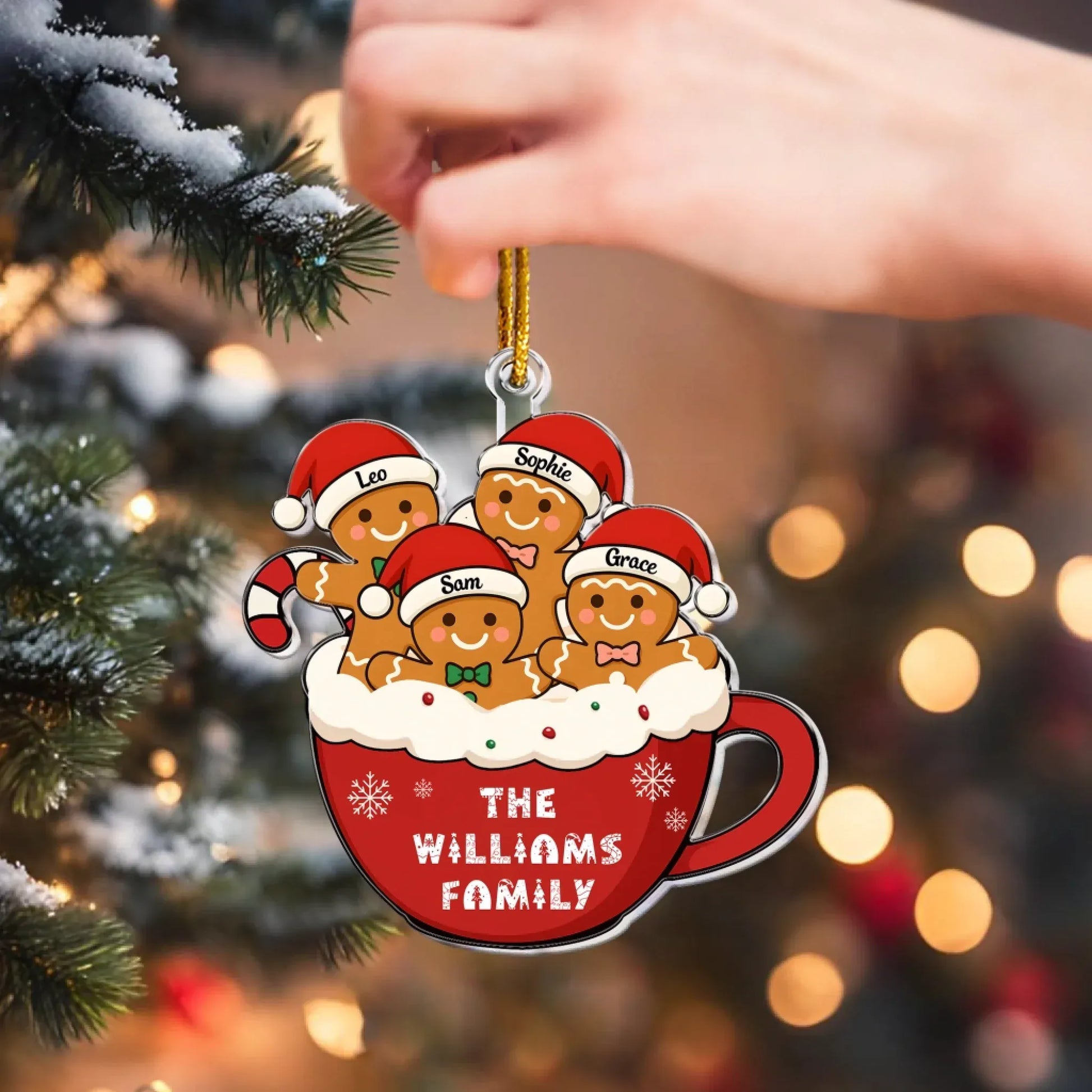 Personalized Ornaments Custom Gingerbread Family with Names & Year - Personalized Acrylic Ornament